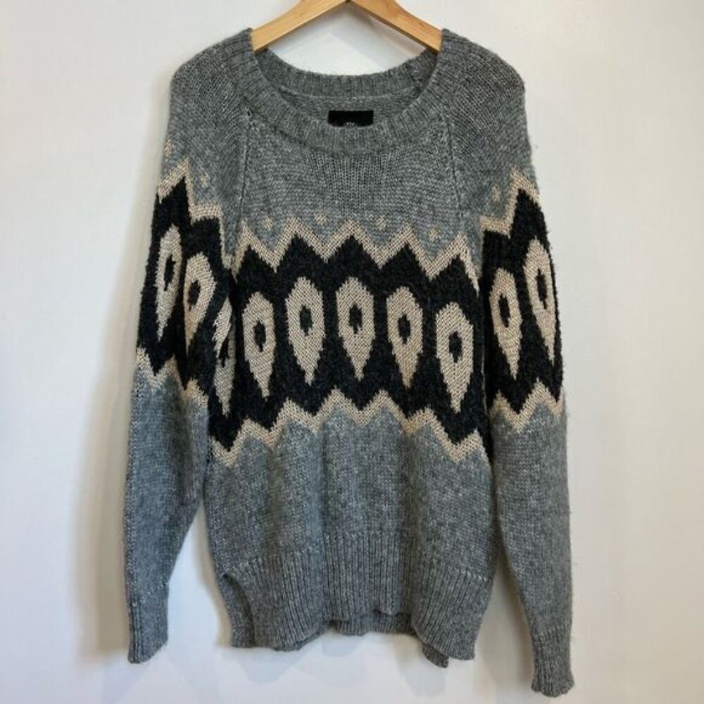 Mos Mosh Women’s Large Mildred Knit Grey Fair Isles Pullover Cozy Sweater Metal - Picture 10 of 10